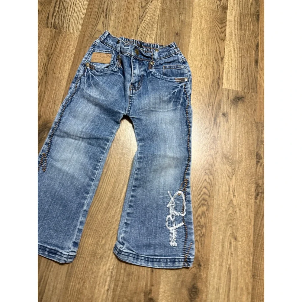 FUBU Jeans Girl Size 4T Blue Denim Flare The Collection Rhinestone Logo